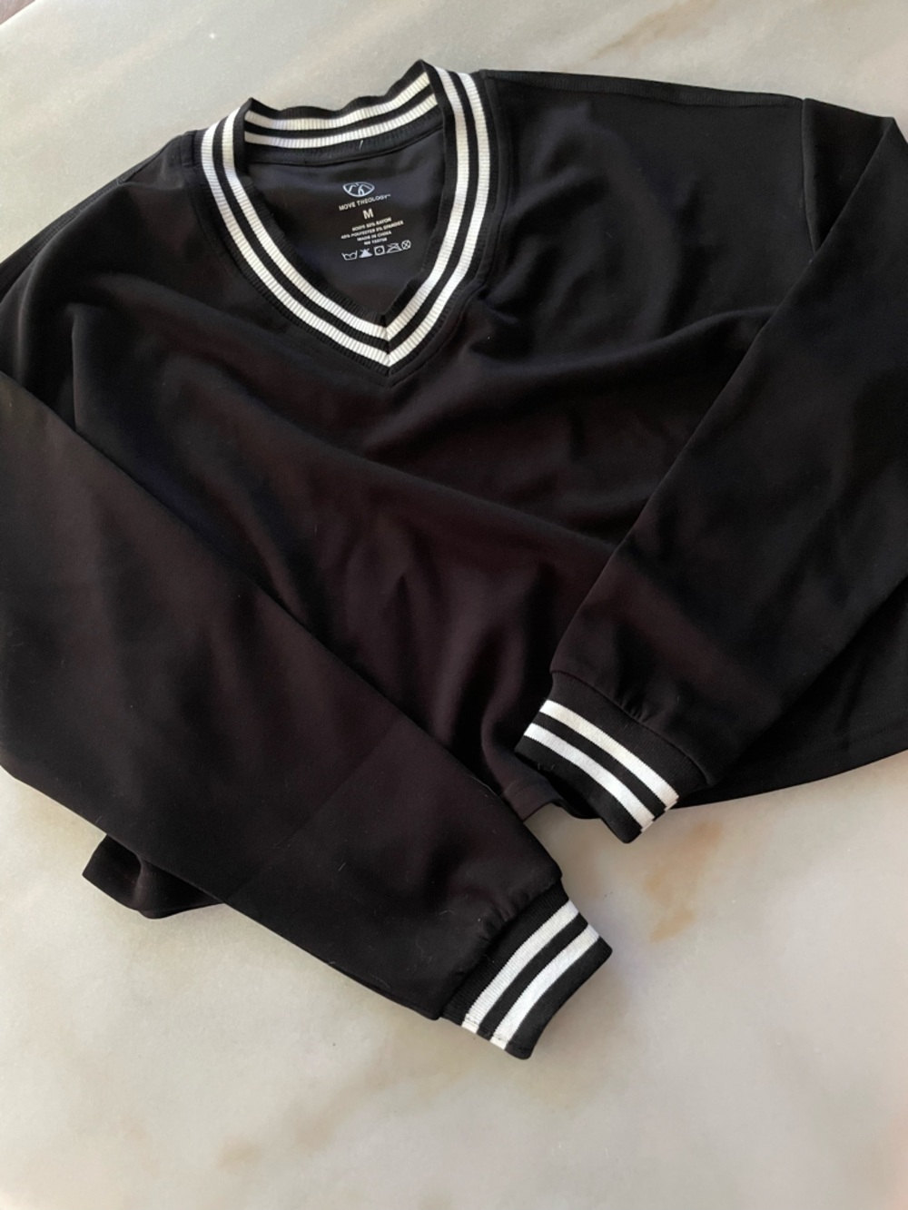 NWT Black V-Neck Pullover Sweater with Striped Trim size M